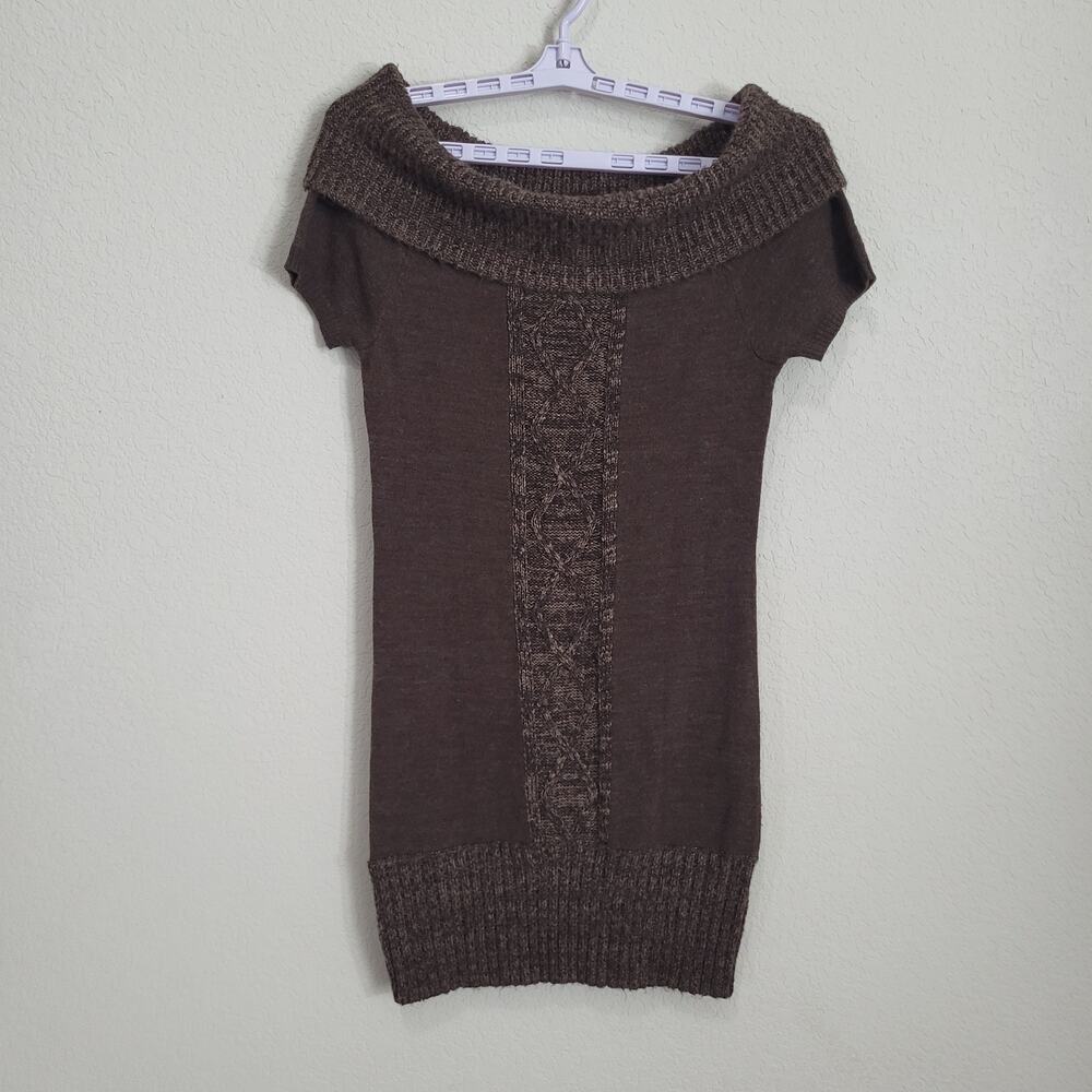 Liv Sweater Dress Womens Brown Short Sleeve Small Off Shoulder Bodycon Mini